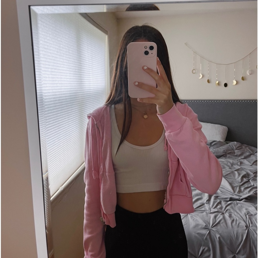 Brandy Melville Pink Cropped Zip Hoodie $12